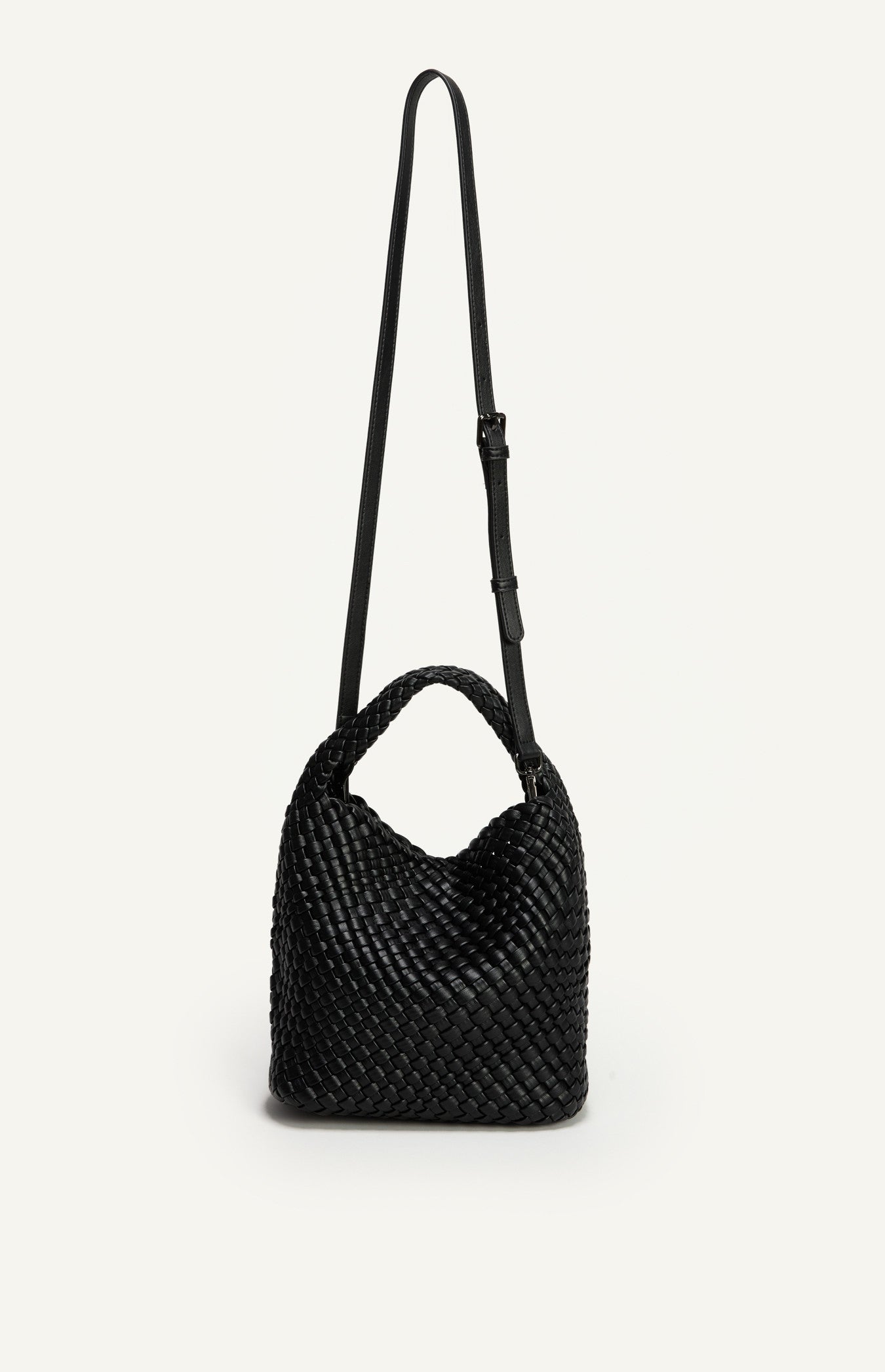 Angie Handle Bag - Black Woven Leather