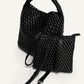 Angie Handle Bag - Black Woven Leather