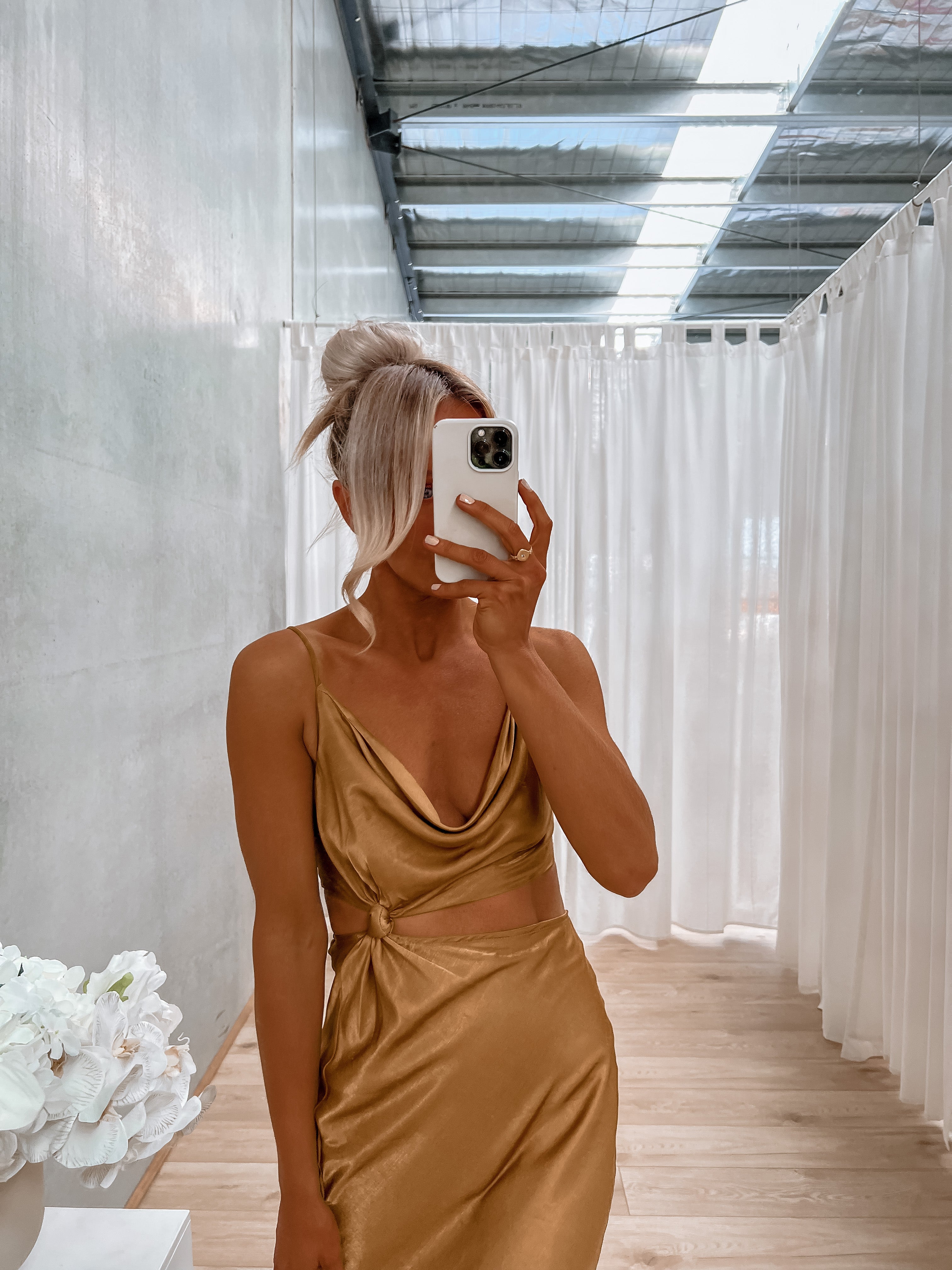 Tan shop gold dress